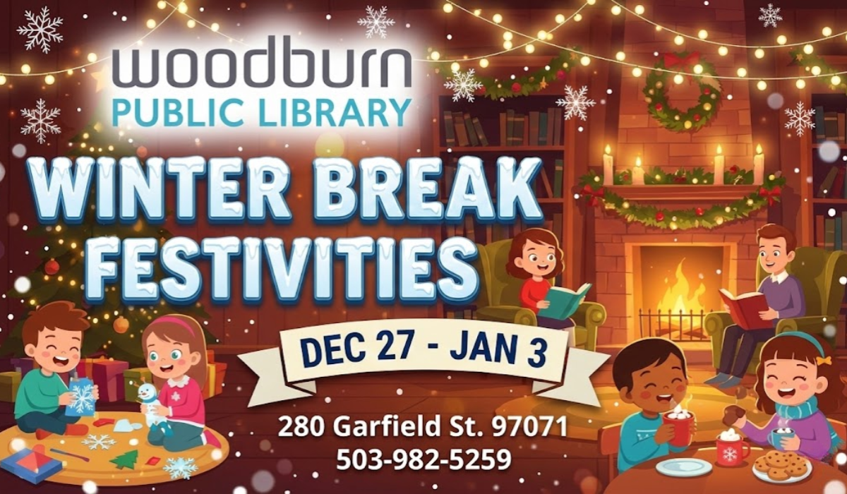 Woodburn Public Library Winter Break Festivities flyer
