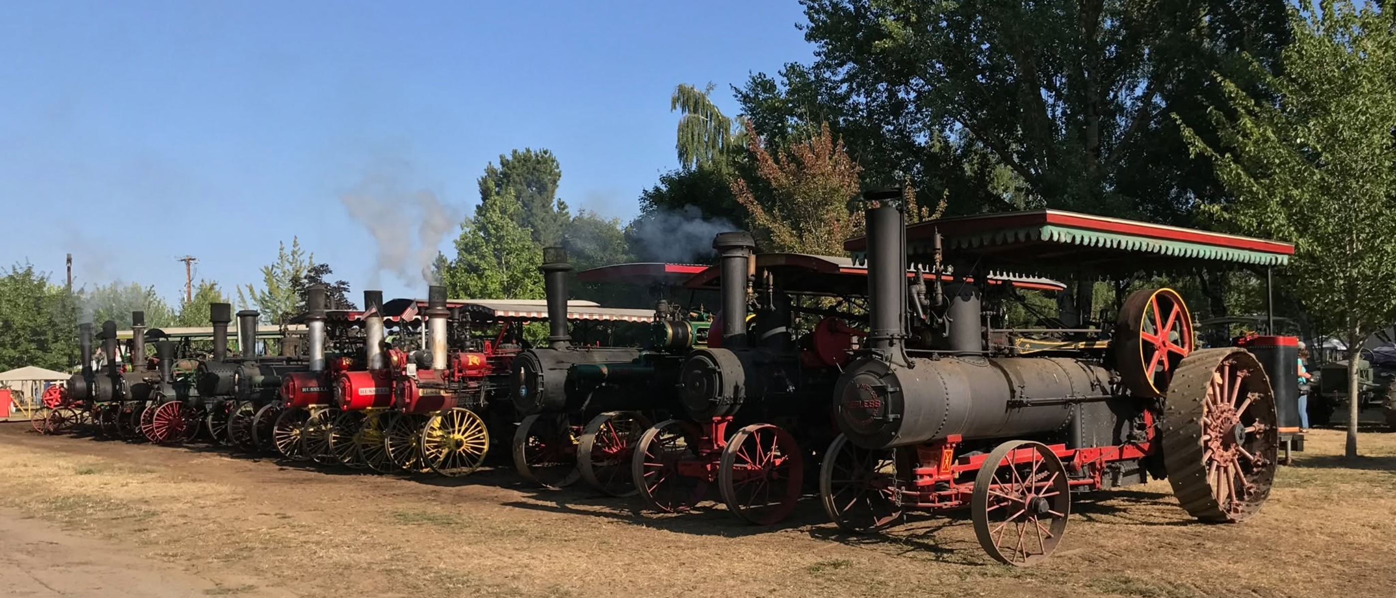 antique tractors steaming at powerland heritage park