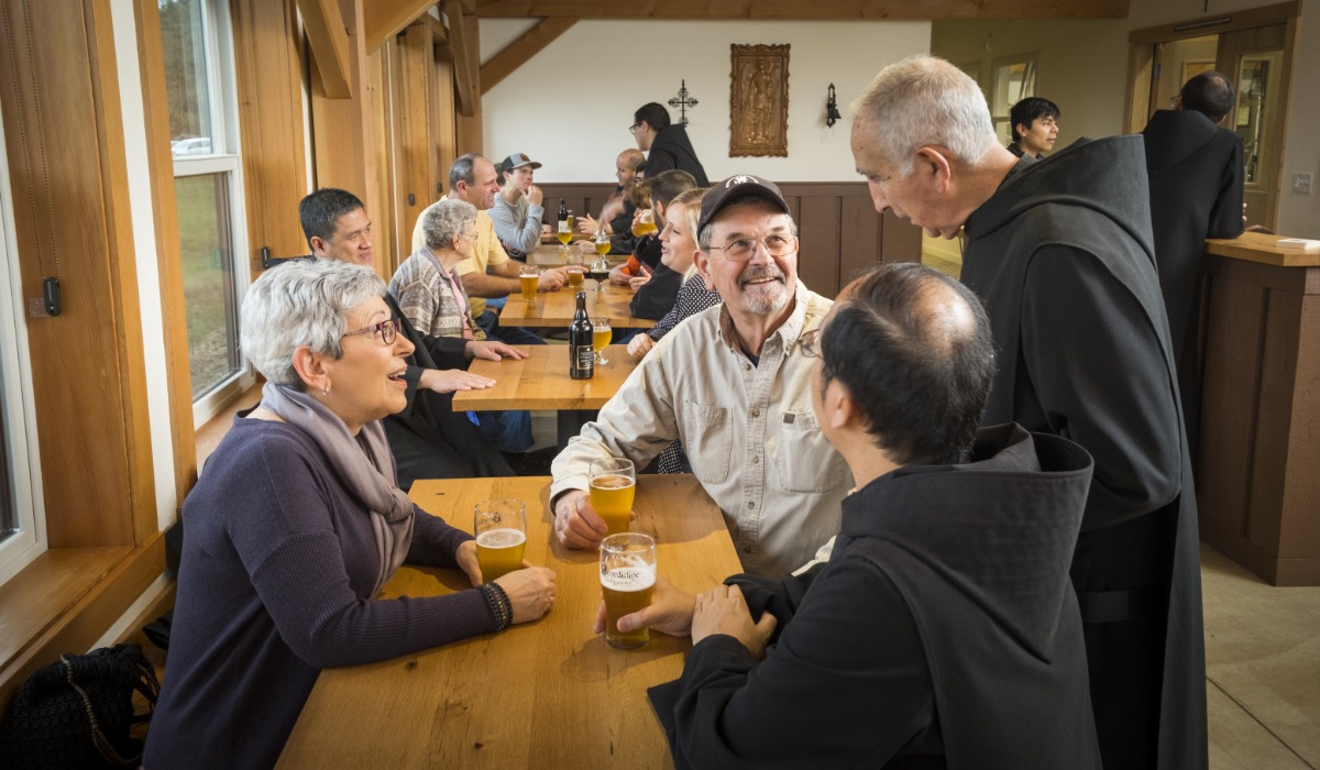 people eating at benedictine brewery